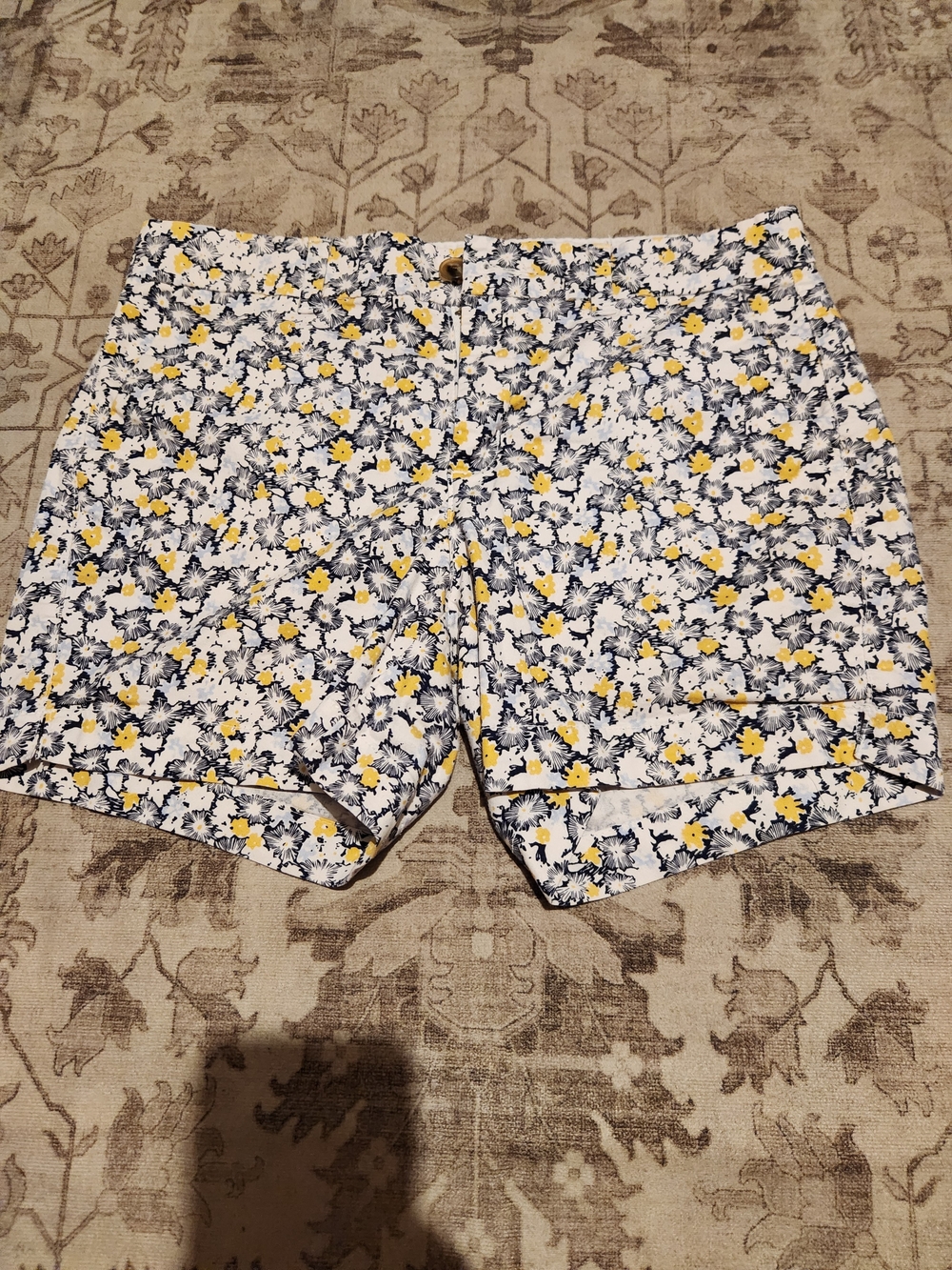 Women’s Floral Print White Shorts with Yellow Accents